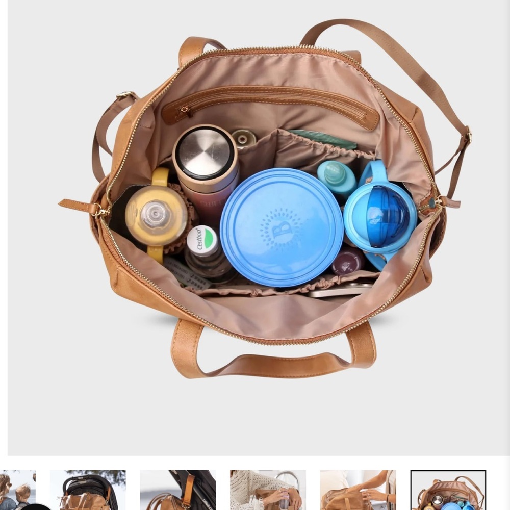 Tan Leather Tote Backpack Diaper Bag - Women - Picture 7 of 12